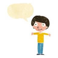 cartoon happy boy with open arms speech bubble N3