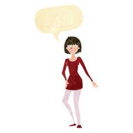 cartoon woman in dress with speech bubble N4