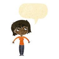 cartoon woman shrugging with speech bubble N5