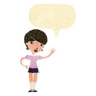 cartoon girl waving with speech bubble N4