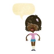 cartoon happy pretty woman with speech bubble