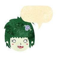 cartoon happy vampire girl face with speech bubble N2