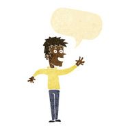 cartoon happy boy waving with speech bubble N2