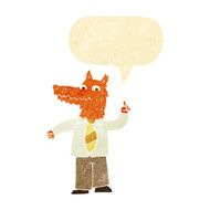 cartoon business fox with idea speech bubble