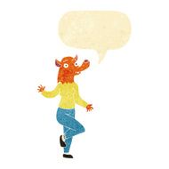 cartoon dancing fox woman with speech bubble