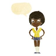 cartoon pretty woman with hands on hips speech bubble N2