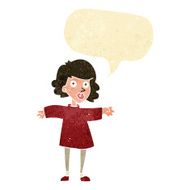 cartoon nervous woman with speech bubble N3