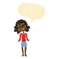 cartoon woman shrugging shoulders with speech bubble N42