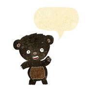 cartoon waving black bear with speech bubble N9