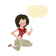 cartoon sitting woman with idea speech bubble N2