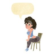 cartoon woman posing on chair with speech bubble N4