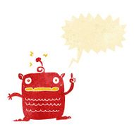 cartoon weird little alien with speech bubble
