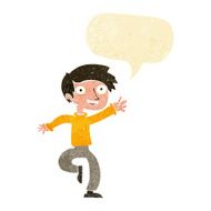 cartoon excited boy dancing with speech bubble N2