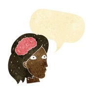 cartoon female head with brain symbol speech bubble N2