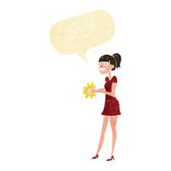 cartoon woman clapping hands with speech bubble N2