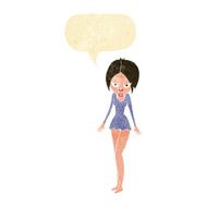 cartoon woman in short dress with speech bubble N2
