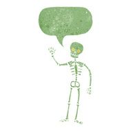 cartoon waving skeleton with speech bubble N2
