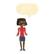 cartoon woman shrugging shoulders with speech bubble N43