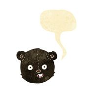 cartoon black teddy bear head with speech bubble