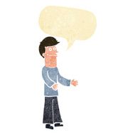 cartoon man shrugging shoulders with speech bubble N8
