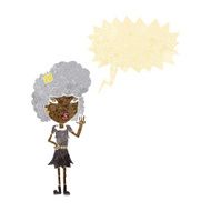 cartoon woman waving with speech bubble N28