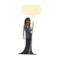 cartoon sorceress with speech bubble
