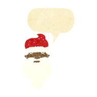 cartoon grim santa face with speech bubble