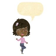 cartoon pretty woman dancing with speech bubble N2