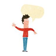 cartoon happy waving man with speech bubble N2