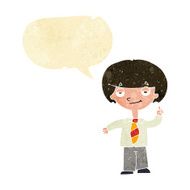 cartoon school boy answering question with speech bubble N6