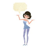 cartoon woman in cocktail dress with speech bubble N3