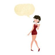 cartoon woman in cocktail dress with speech bubble N4