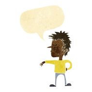 cartoon man making camp gesture with speech bubble