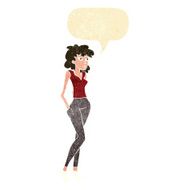 cartoon pretty woman with speech bubble N30