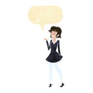 cartoon pretty woman in dress with speech bubble N5