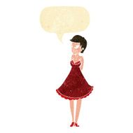 cartoon pretty woman in dress with speech bubble N6