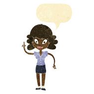 cartoon happy woman with idea speech bubble