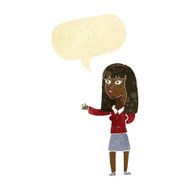 cartoon woman gesturing to show something with speech bubble N2