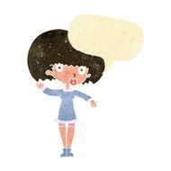 cartoon waving girl with speech bubble N2