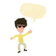 cartoon waving cool guy with speech bubble N2
