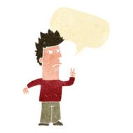 cartoon man giving peace sign with speech bubble N10
