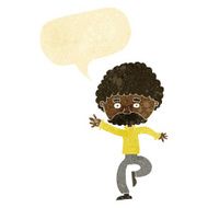 cartoon mustache man disco dancing with speech bubble