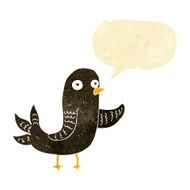 cartoon waving bird with speech bubble
