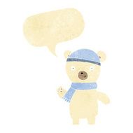 cartoon waving polar bear with speech bubble N7