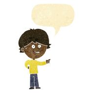cartoon boy laughing and pointing with speech bubble