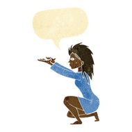 cartoon woman casting spell with speech bubble