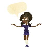 cartoon confused pretty girl with speech bubble