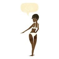 cartoon woman in bikini with speech bubble N7