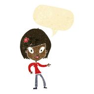 cartoon pretty woman pointing with speech bubble N5