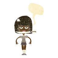 cartoon woman with knife between teeth speech bubble N4